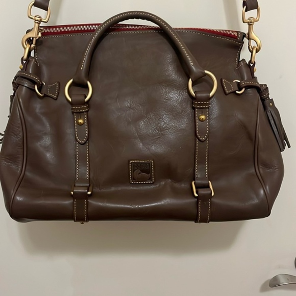 Dooney & Bourke Florentine Leather Satchel Brown Top Handle‎ Crossbody EUC Suede